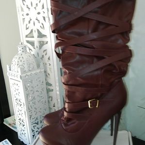 Burgandy Infinity Strap Heel Boot